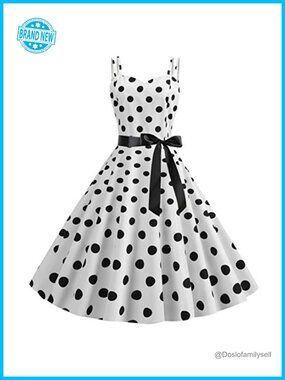Vintage Polka Dot Rockabilly Halter Swing Dress Retro Cocktail Party